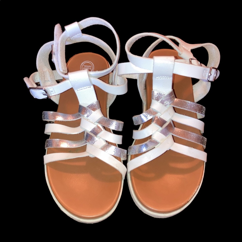 White & Silver Braided Sandals
